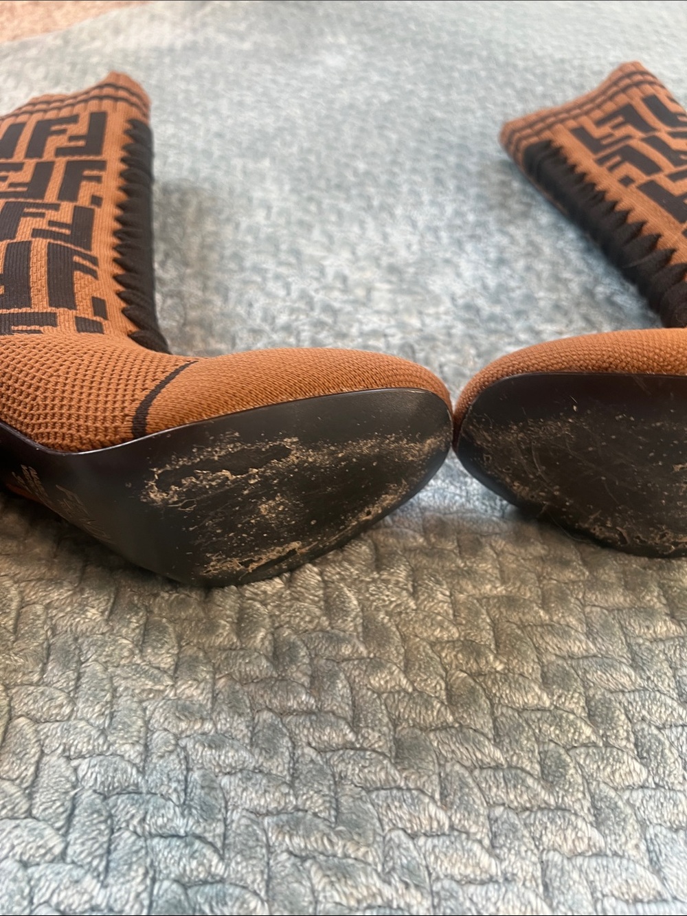 Fendi Brown and Black FF Monogram Knit Sock Boots - Picture 3 of 6